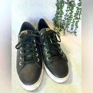 Less Jump Kick Duo Black Leather Lace Up Tennis Shoes Size 11